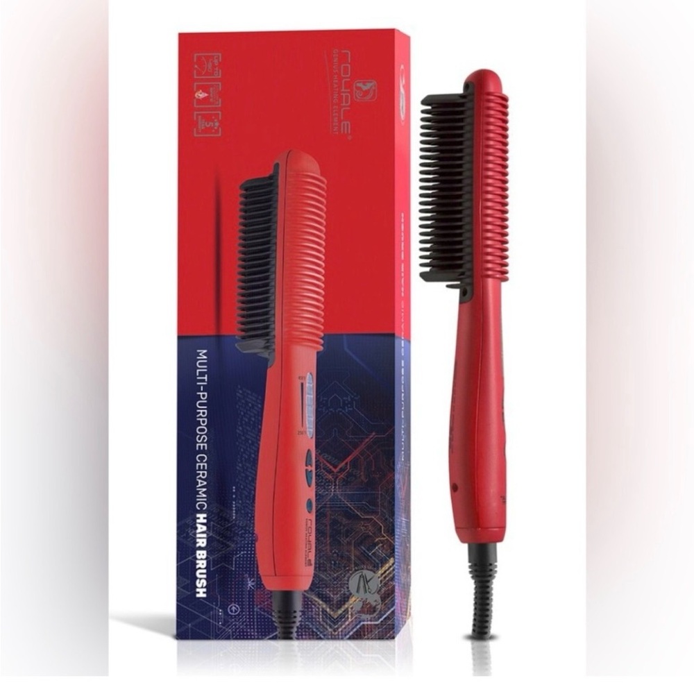 Royal Multi-Purpose Ceramic Hair Brush Dual Voltage Heated Straightening Brush
